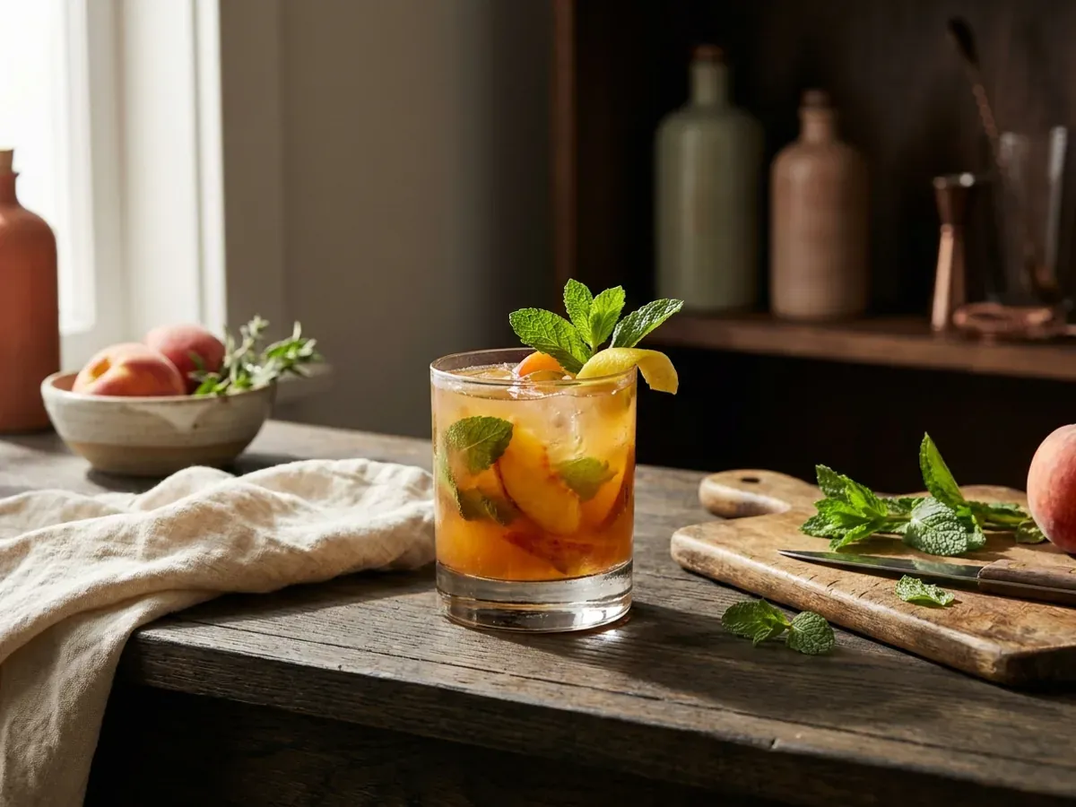 Bourbon Peach Smash with Mint