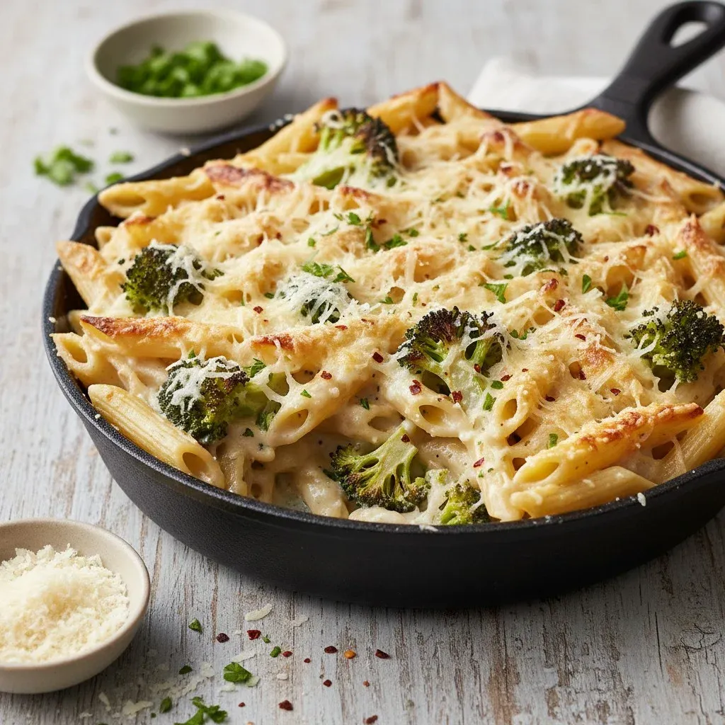 Creamy Baked Penne with Roasted Broccoli and Parmesan