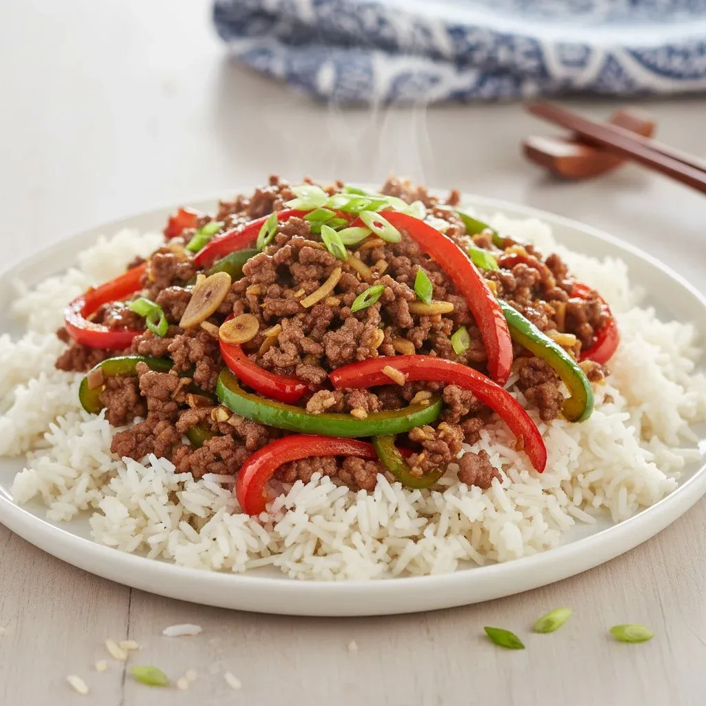 Ginger-Soy Ground Beef and Pepper Stir-Fry