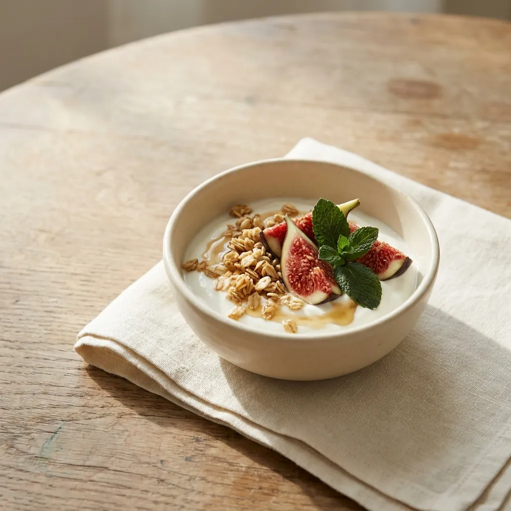 A warm breakfast scene on a wooden table