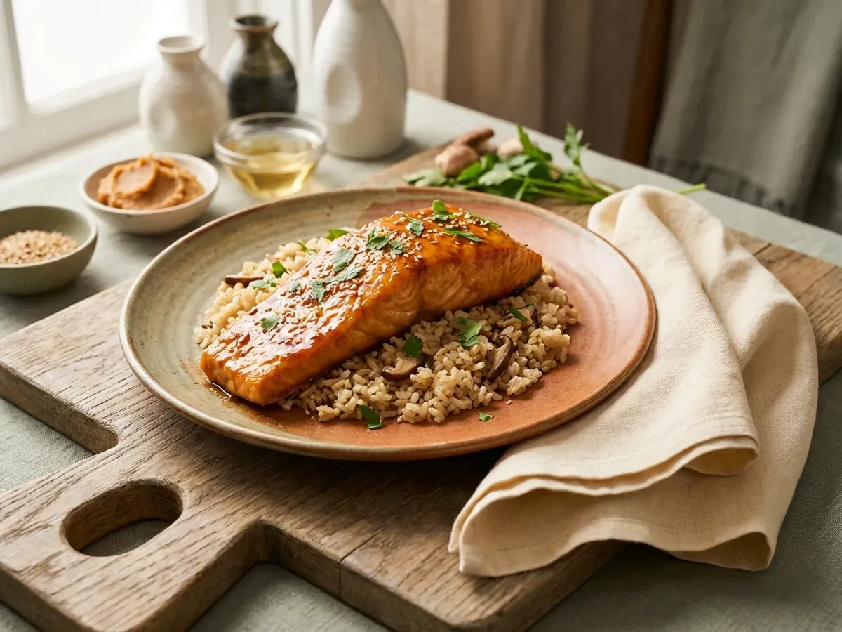 Japanese Miso-Glazed Salmon with Shiitake Rice