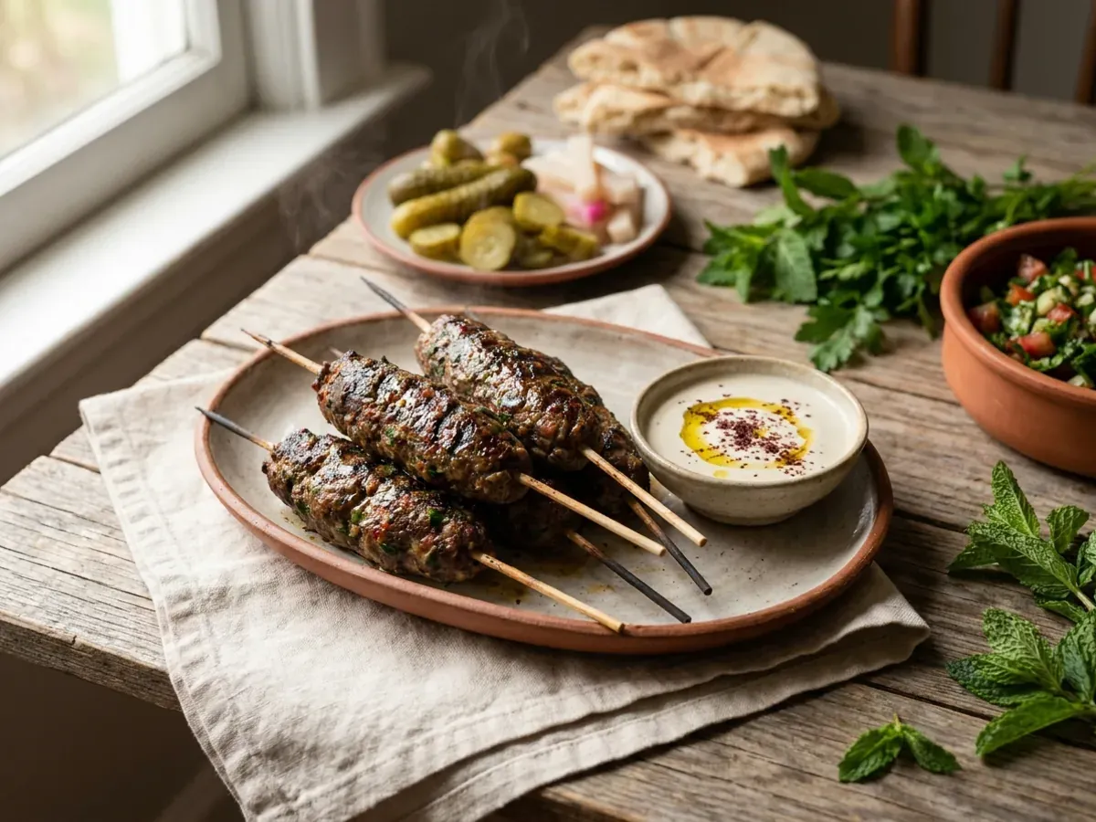 Lebanese Kafta Kebabs with Tahini Yogurt Sauce