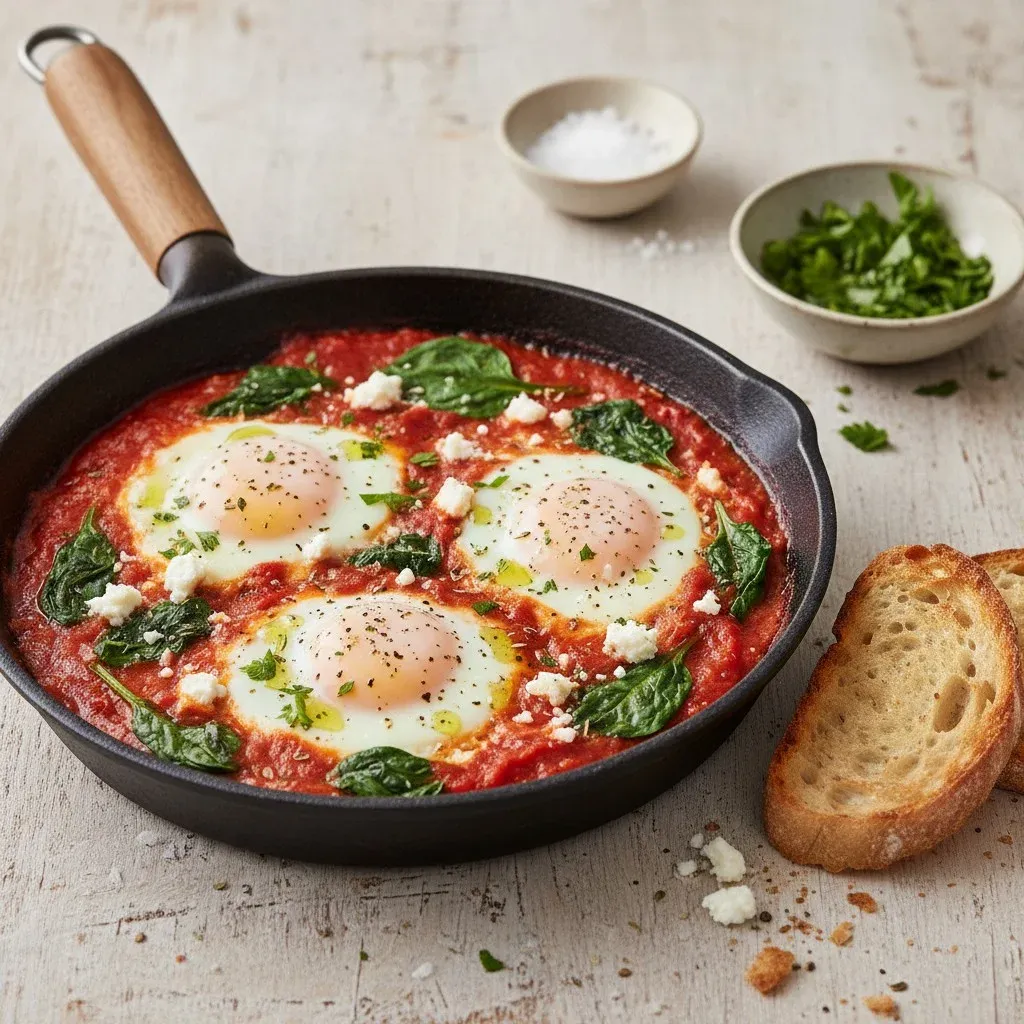 Mediterranean Baked Eggs with Feta and Spinach
