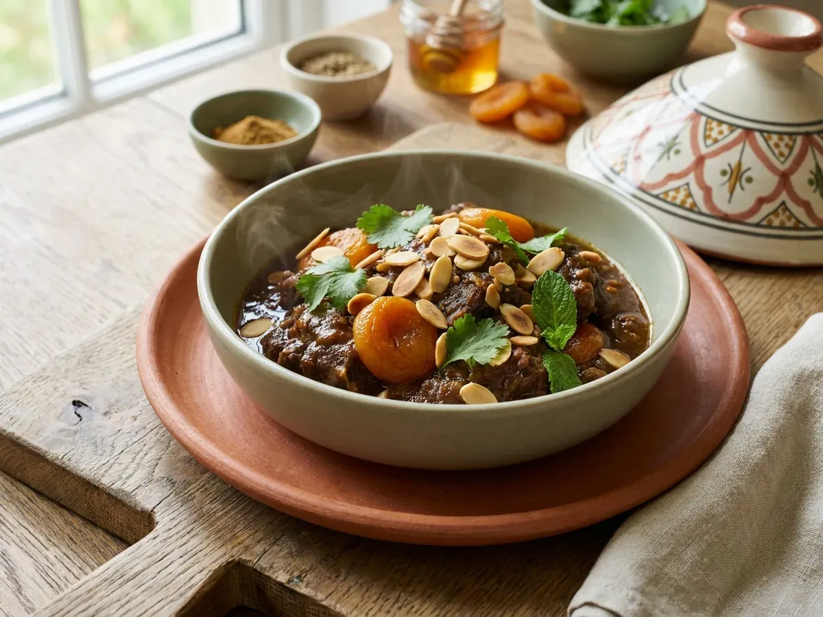 Moroccan Lamb Tagine with Apricots and Almonds
