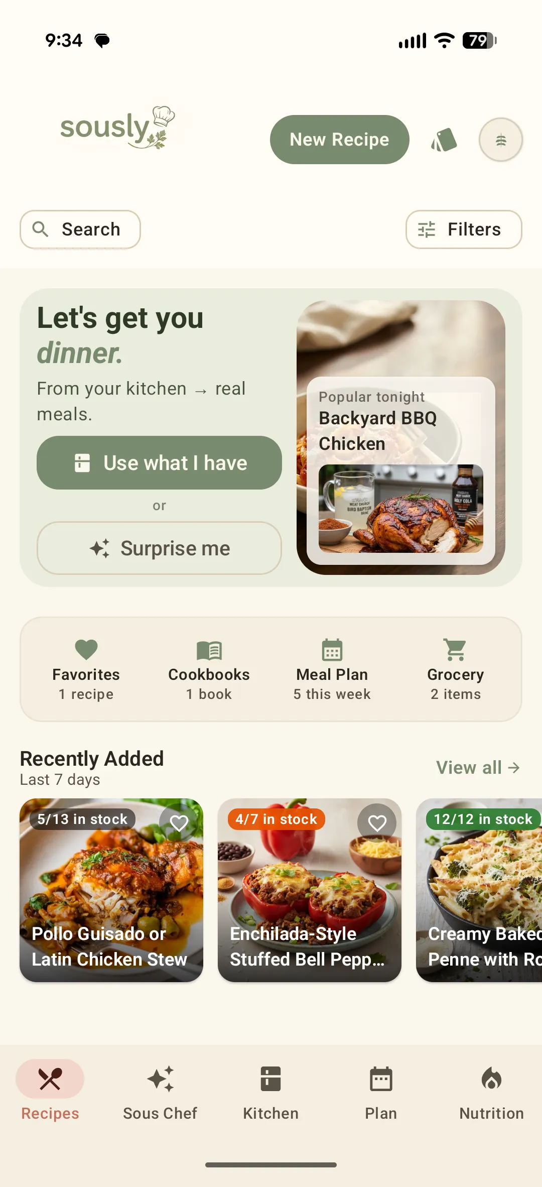 The Sously Recipes home screen with the Use what I have button