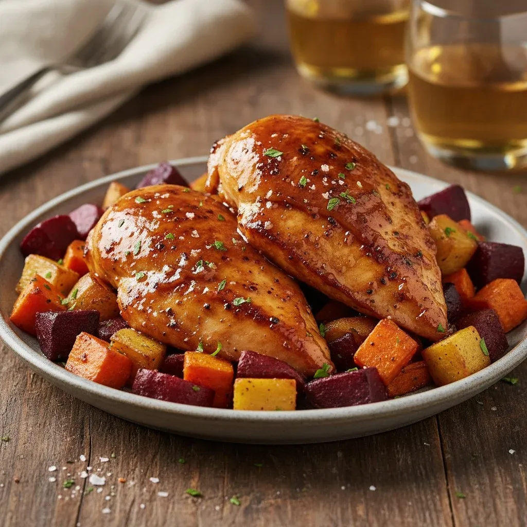 Smoked Apple Butter Glazed Chicken with Root Vegetables
