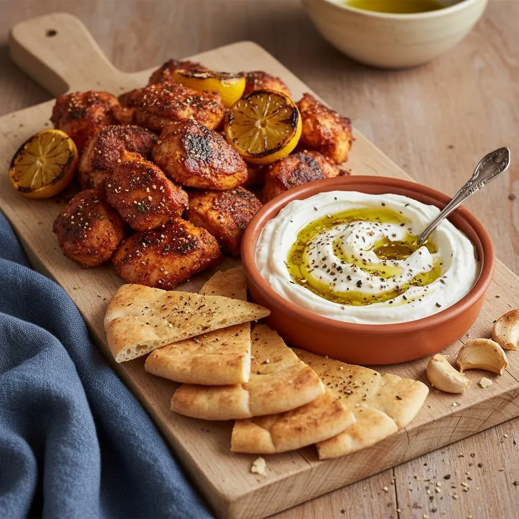 Smoked Harissa-Glazed Chicken Bites with Whipped Labneh
