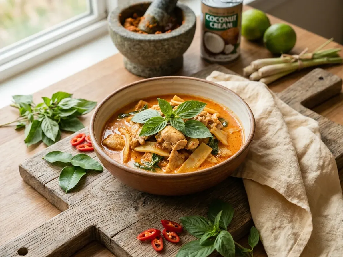 Thai Red Curry Chicken with Bamboo Shoots and Basil